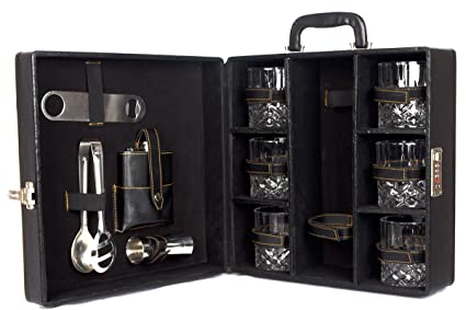 Black Butterfly Wooden Matt Briefcase Bar Set