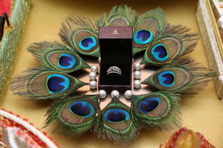 Wedding tray with peacock feather