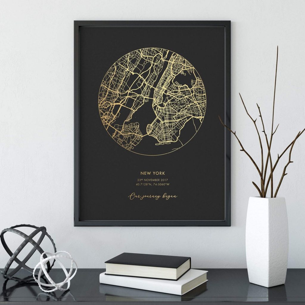 Personalized Gold Foil Map Print