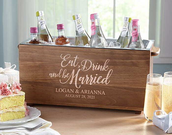 Eat, Drink & Be Married Wood Beverage Chiller