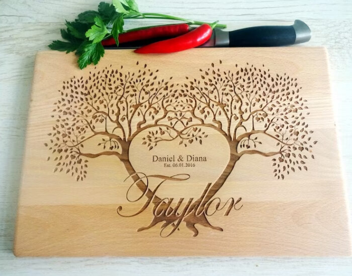 Tree Wood Burned Round Serving Board