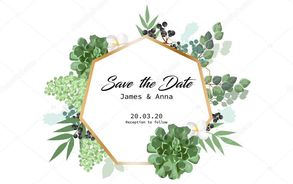 Haxagon botanicals wedding invitations