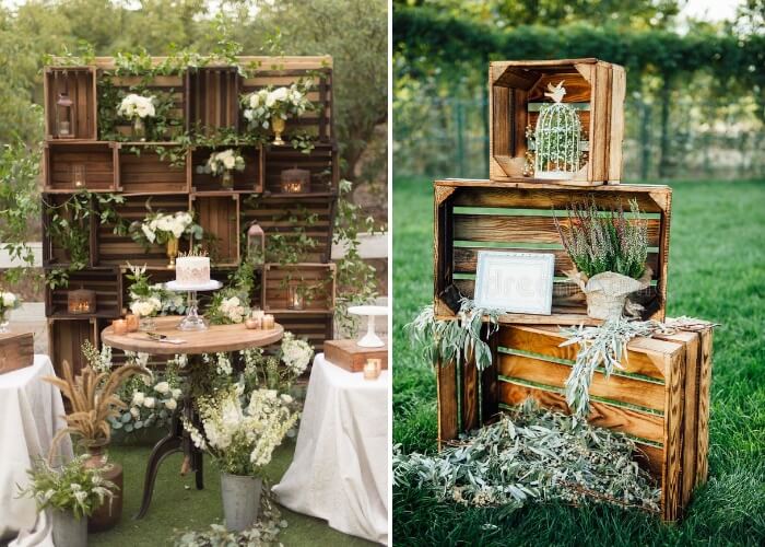Floral Arrangements and Crates Made of Wood