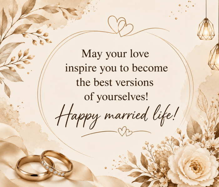 May your love inspire you to become the best versions of yourselves Happy married life - Happy Wedding App May your love inspire you to become the best versions of yourselves! Happy married life!