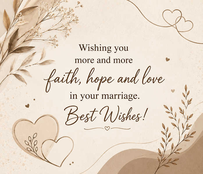 Wishing you more and more faith hope and love in your marriage Best Wishes - Happy Wedding App Wishing you more and more faith, hope and love in your marriage. Best Wishes!