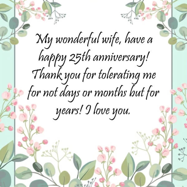 25th Wedding Anniversary Wishes for Wife