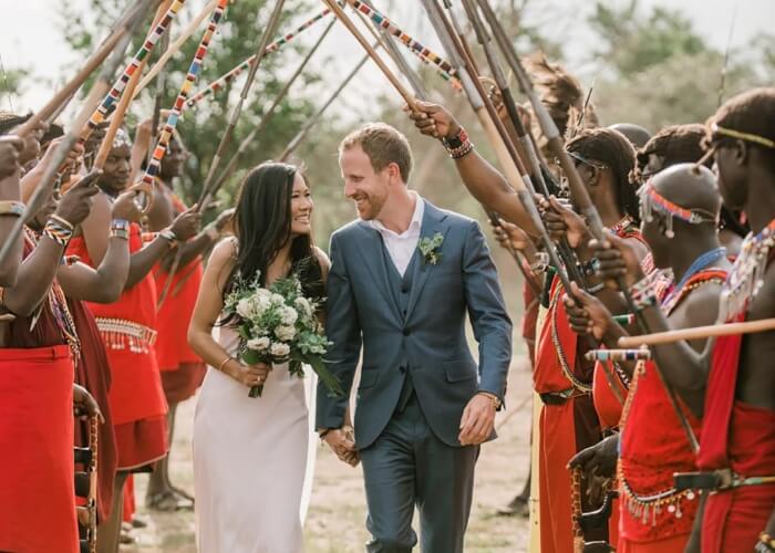 Newly Wedding Couple Walking Together