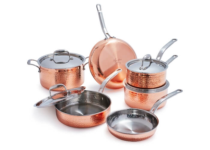 Lagostina Martellata Hammered Copper Steel Cookware Set