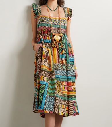 Farm Rio Bead-embellished Printed Cotton-voile Midi Dress