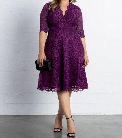 Kiyonna Mademoiselle Lace Cocktail Dress in Berry Bliss