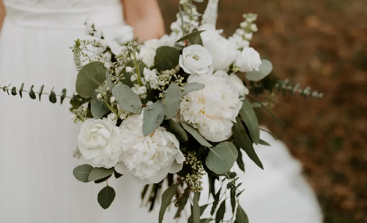 White rose and eucalyptus bouquet