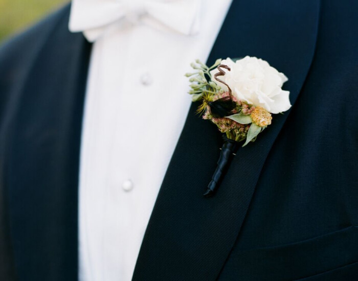 Astilbe Tied With Ribbon Boutonniere