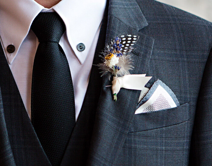 Dried Roses and Feathers Boutonniere