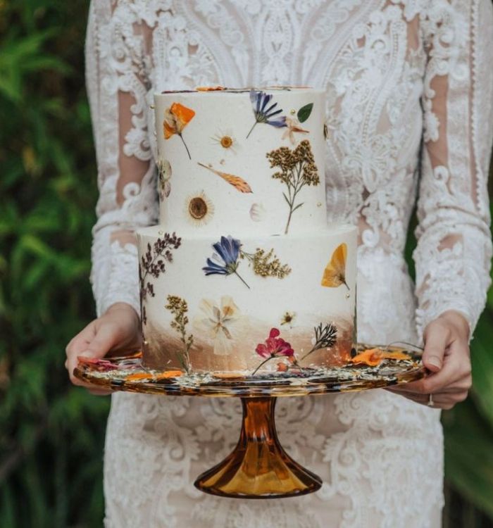 Flower paint boho wedding cake