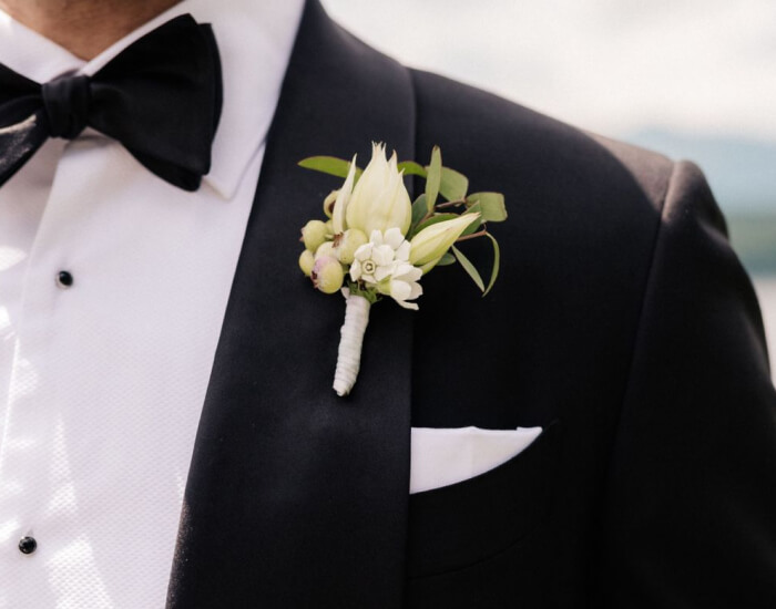 Garden Roses and Hypericum Berries Boutonniere