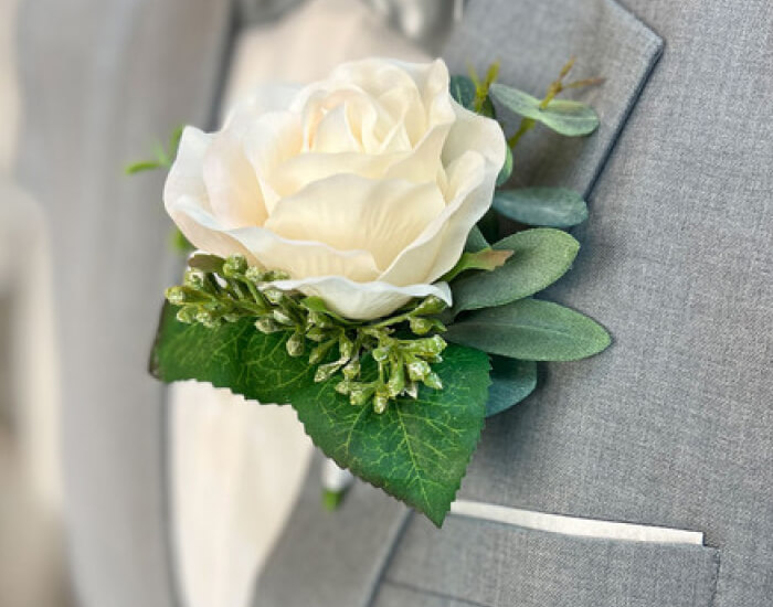 Ivory Rose and Rosemary Boutonniere