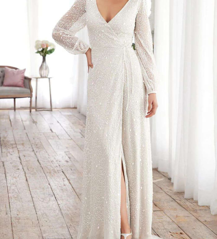 Lacy wrap bride dress