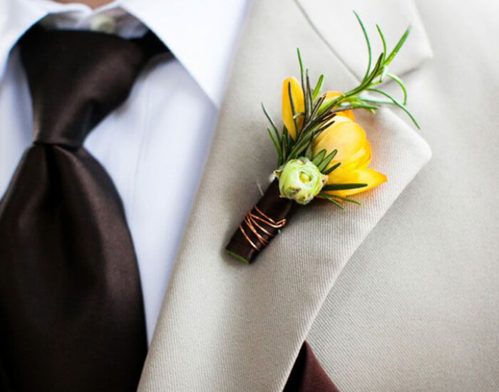 Mini tulips and herbs boutonniere