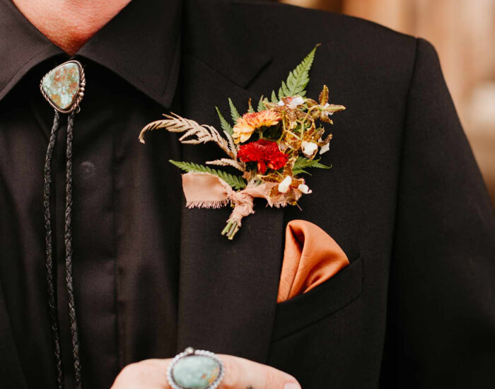 Mums With Dried Grasses and Ferns Boutonniere