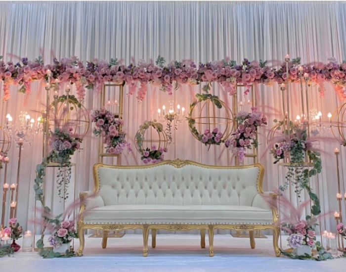 Pink and white wedding stage decoration