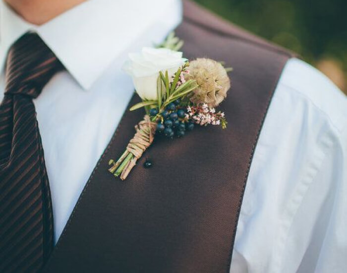 Scabiosa With Privet Berries Boutonniere