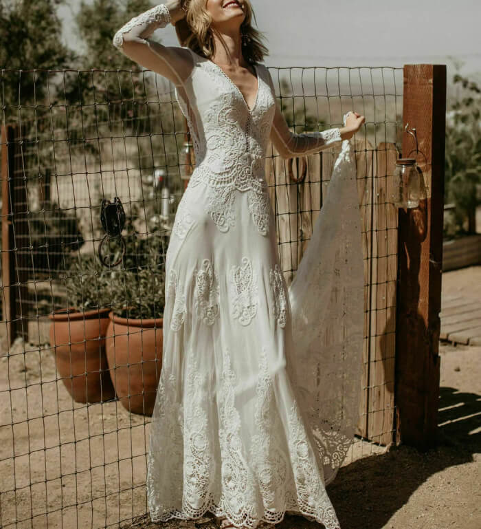 Victoria inspired boho wedding gown