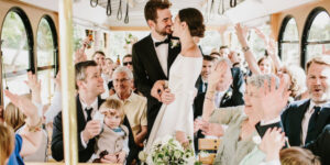 Wedding couple and guests transportation