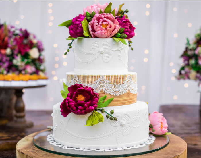 A Wedding Cake with Beautiful Decorations