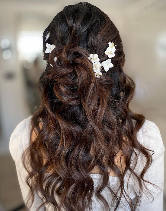 Half-Up Half-Down Curls with Flowers