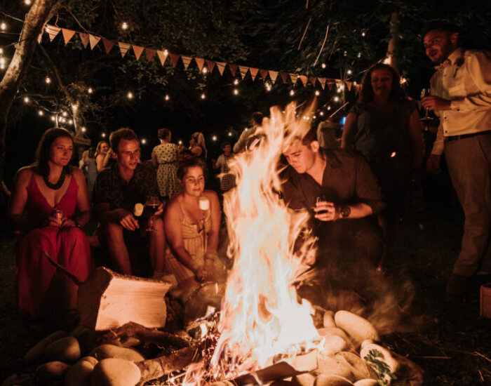 Bonfire-Themed Wedding Cocktail Hour Decor