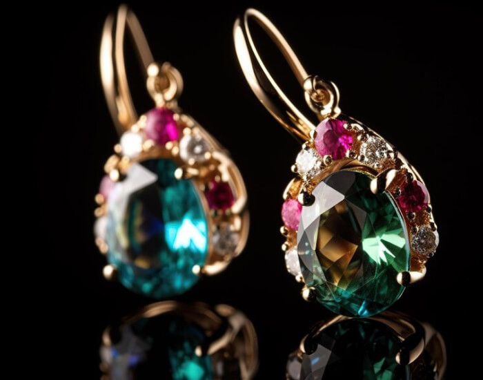 Gold Dangle Earrings with Gemstones
