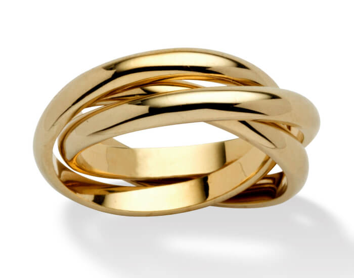 Yellow Gold-Plated Rolling Triple Band Crossover Ring