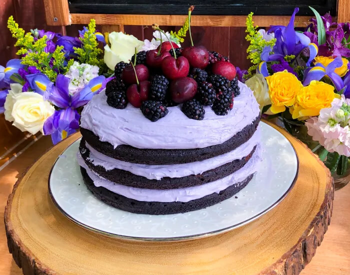 Dark Chocolate Lavender Cake with Lavender Buttercream Frosting