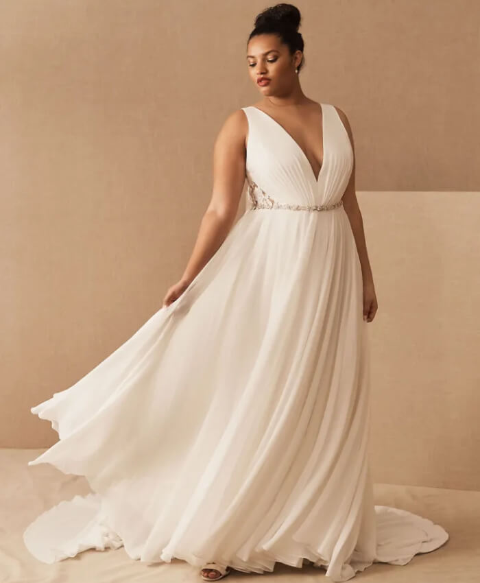 Empire Waist Gown with Flowing Chiffon Skirt