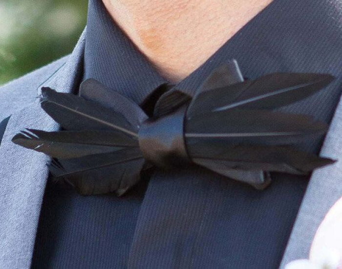 Feather-embellished bow ties