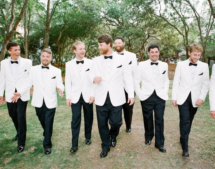 White dinner jackets for a sophisticated black bowtie affair