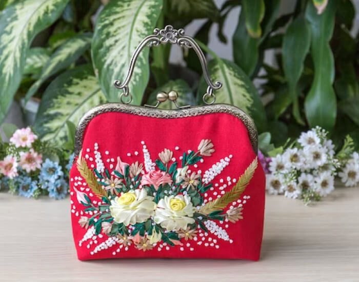 Rose-Embroidered Handbag