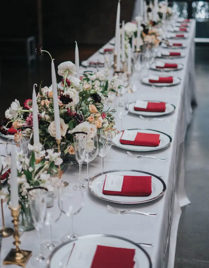 Burlap Table Runners with Cranberry Accents