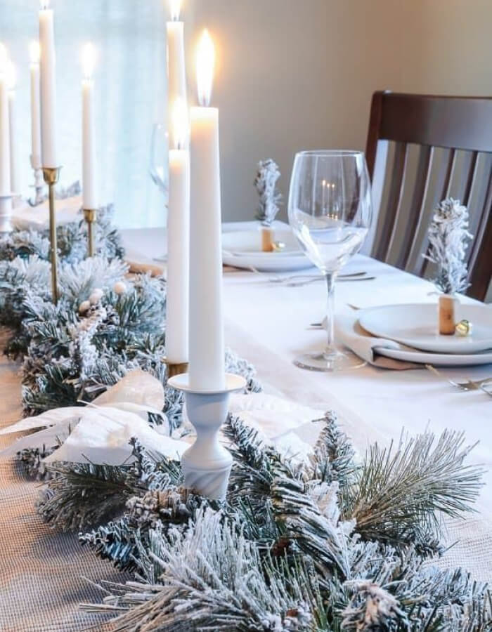 Evergreen Garlands with White Candles