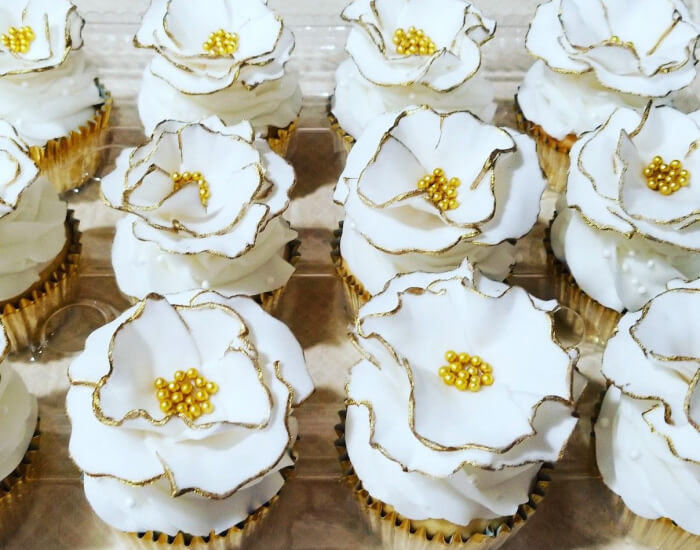Floral Cupcakes on White and Gold Display