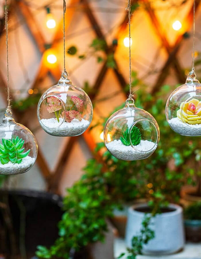 Hanging Glass Terrariums with Twinkling Tea Lights