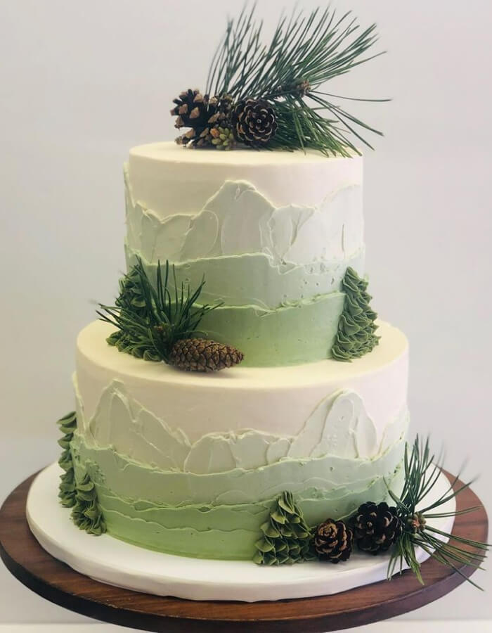 Mountainscape Cake with Pinecones