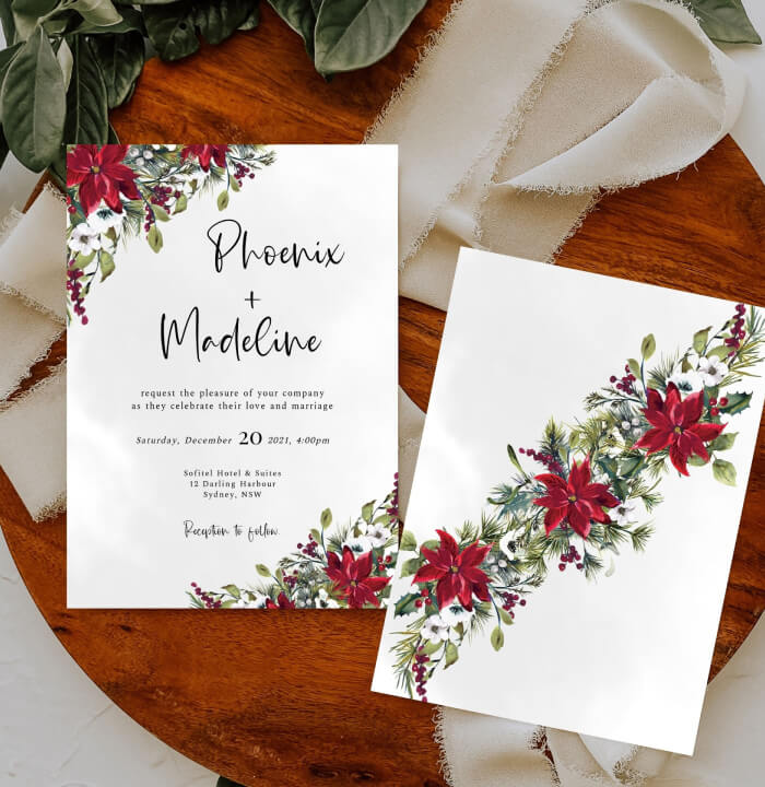 Poinsettia Scatter Wedding Invitations