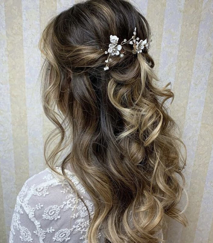 Sparkling hairpins in a half up half, down style
