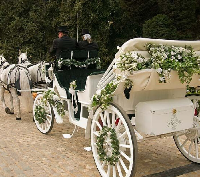 Fairytale Carriage with Horses Wedding Entrance Cars Ideas