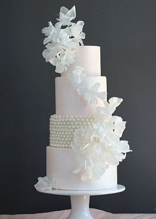 Cascading Wafer Paper Floral + Pearls