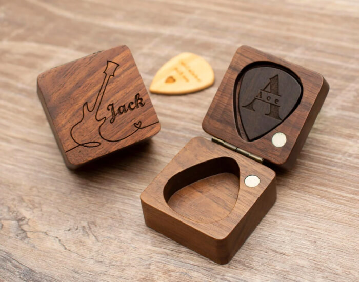 Custom Engrave Wooden Guitar Pick with Case