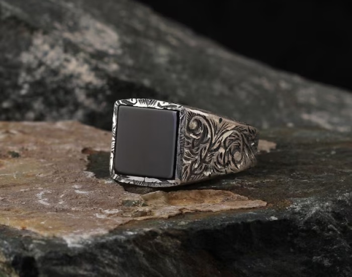Engraved Onyx Ring