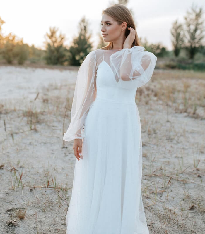 Ethereal Pearl Sleeve Wedding Dress
