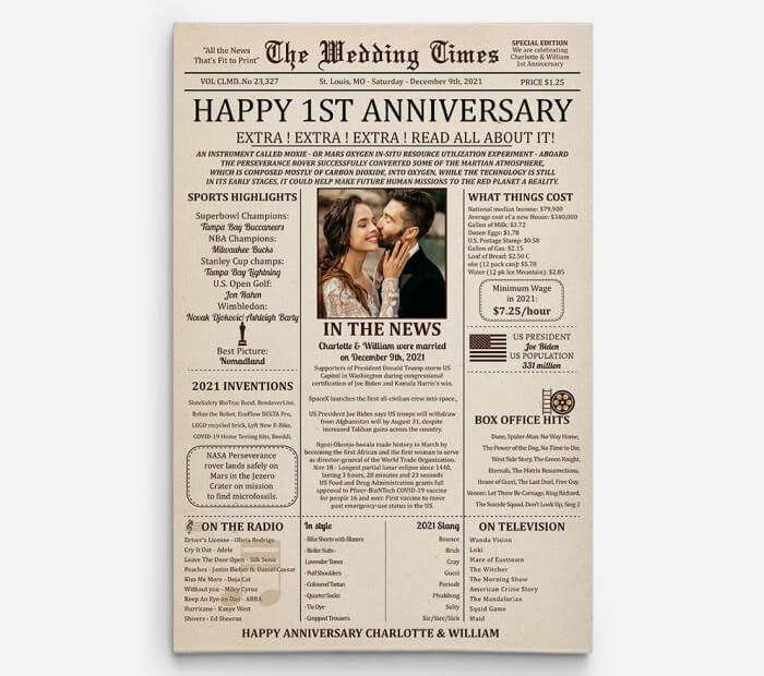 First Paper Wedding Anniversary Newspaper